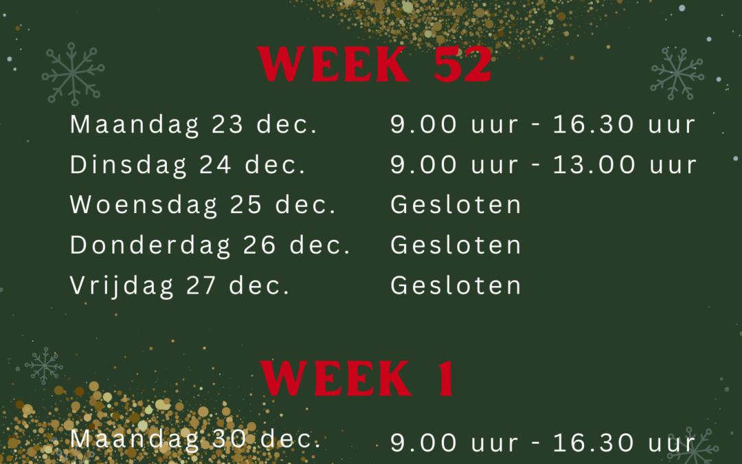 Gewijzigde openingstijden feestdagen